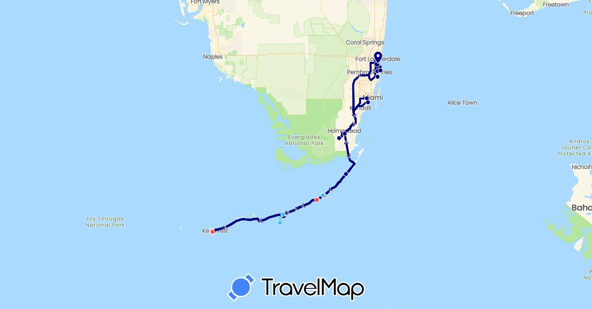 TravelMap itinerary: driving, plane, hiking, boat in United States (North America)