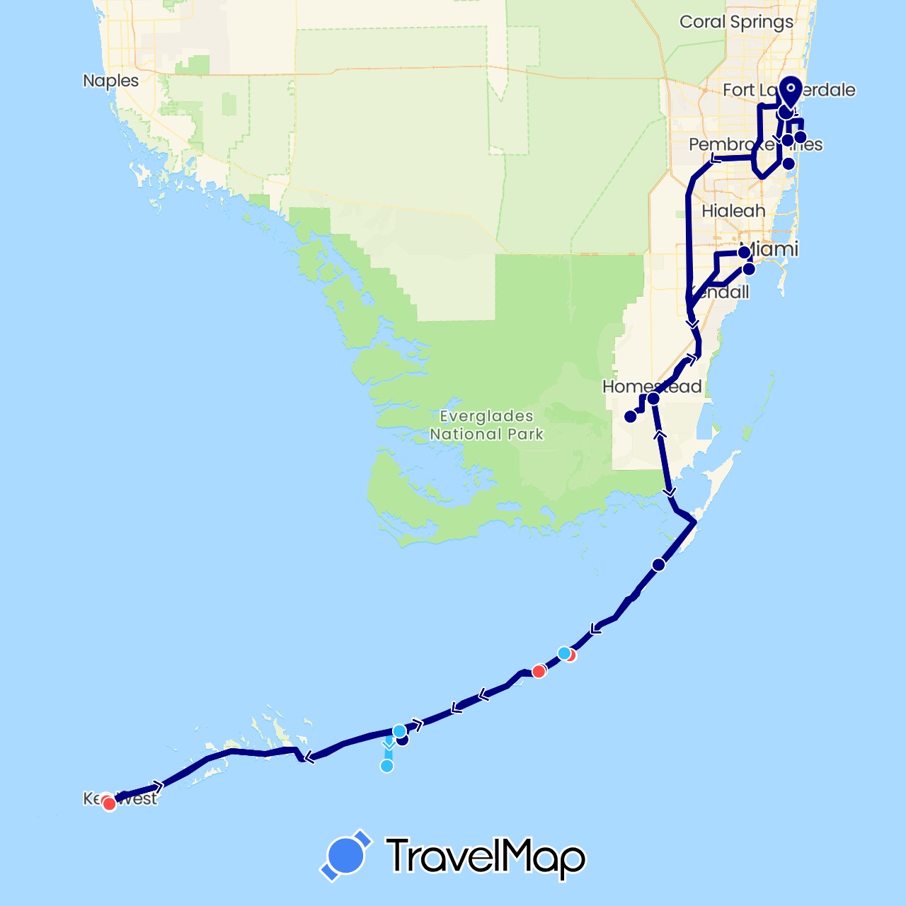 TravelMap itinerary: driving, plane, hiking, boat in United States (North America)
