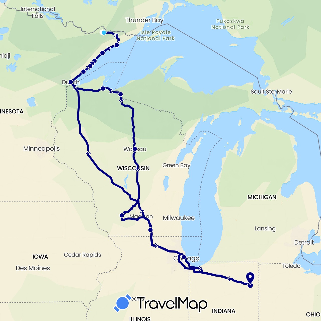 TravelMap itinerary: driving, hiking, boat in United States (North America)