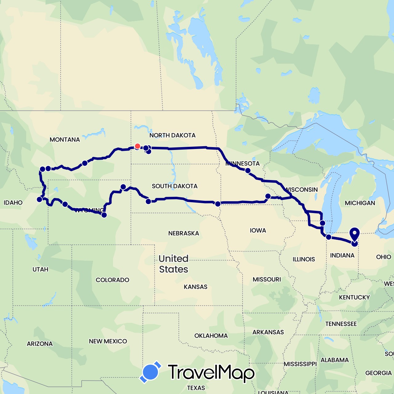 TravelMap itinerary: driving, hiking in United States (North America)