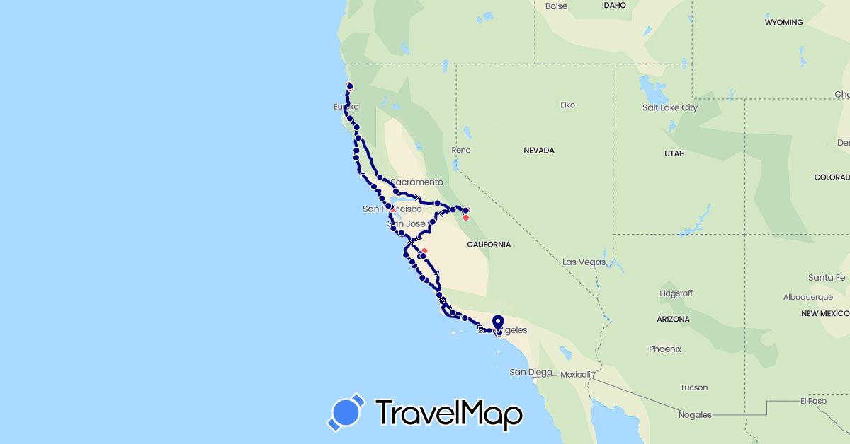 TravelMap itinerary: driving, hiking in United States (North America)