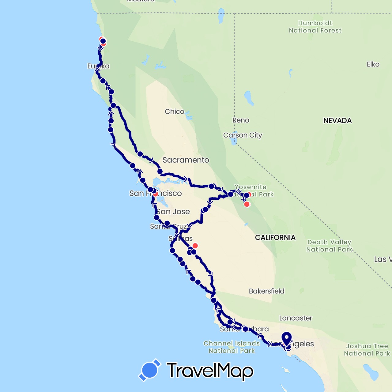 TravelMap itinerary: driving, hiking in United States (North America)