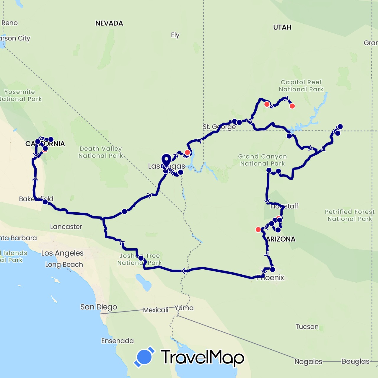 TravelMap itinerary: driving, hiking in United States (North America)