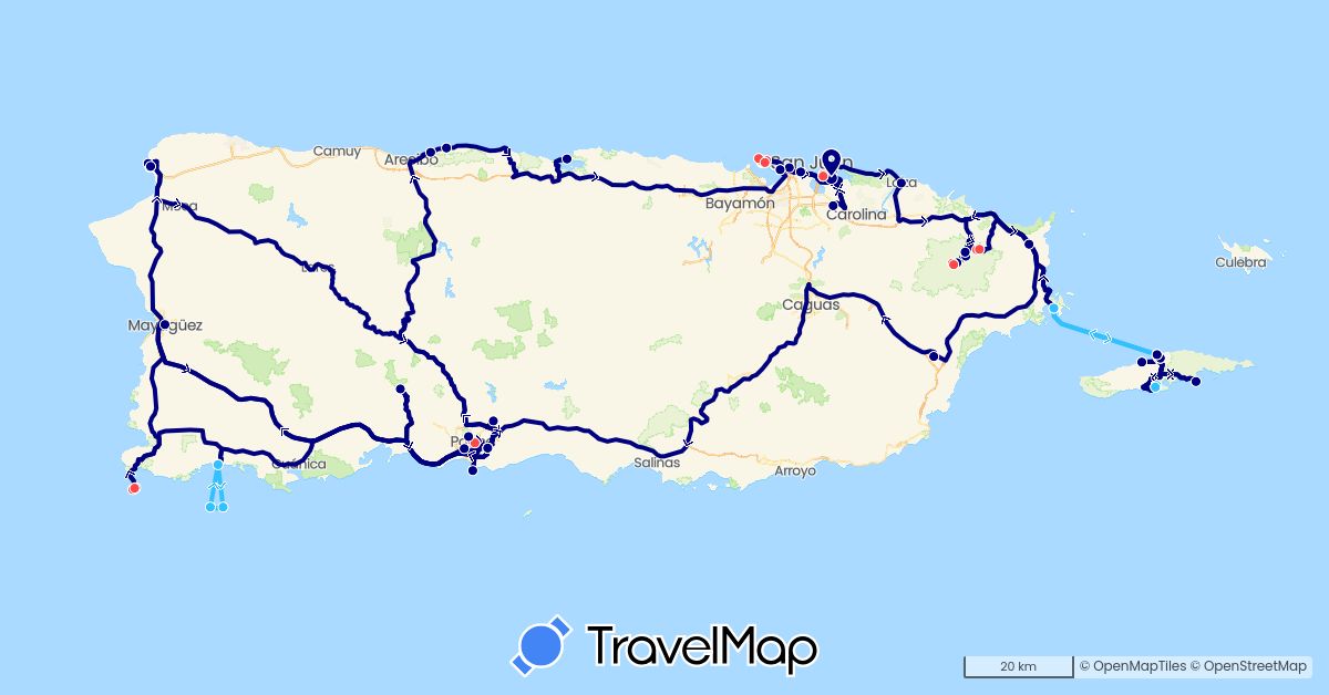TravelMap itinerary: driving, hiking, boat, diving in United States (North America)