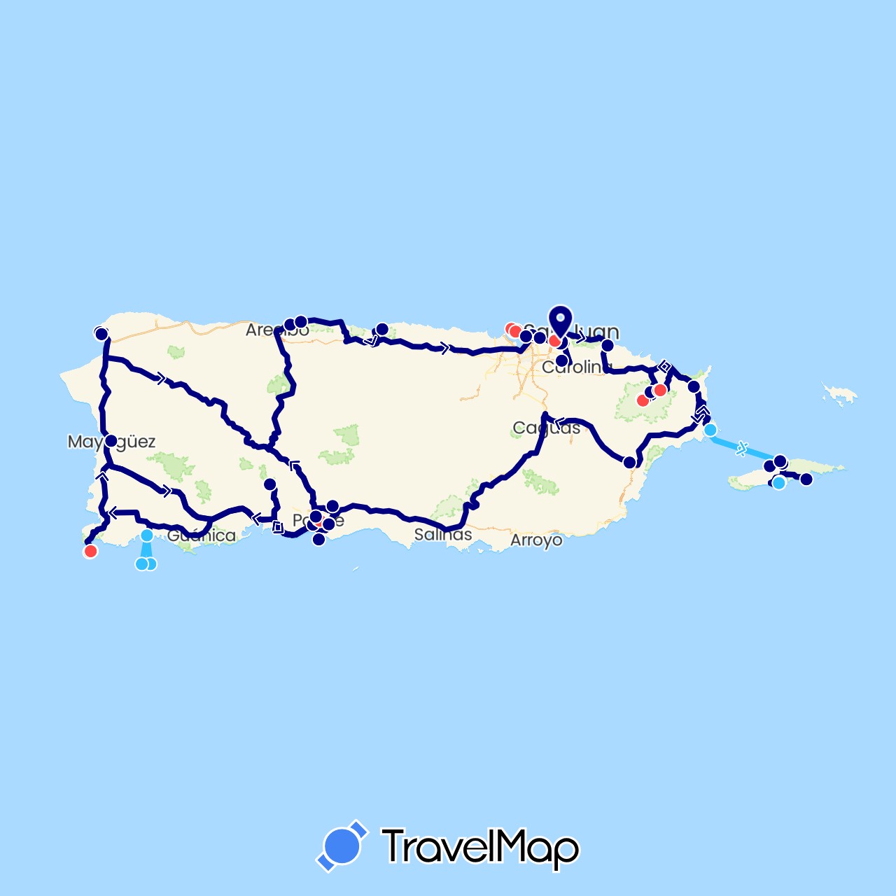 TravelMap itinerary: driving, hiking, boat, diving in United States (North America)