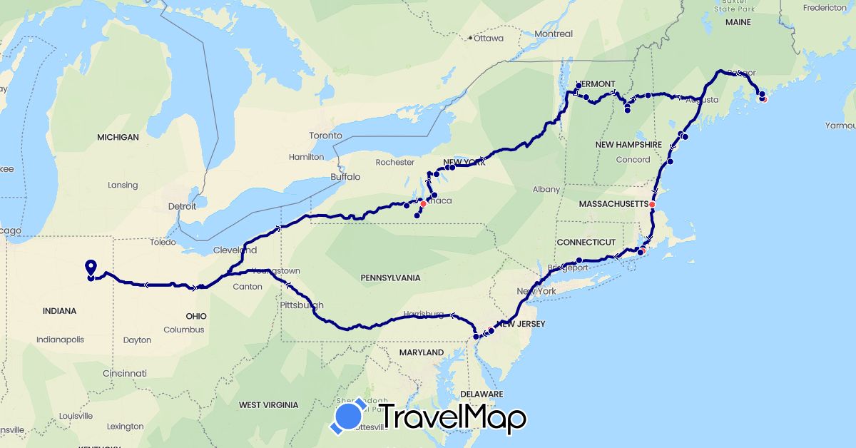 TravelMap itinerary: driving, hiking in United States (North America)