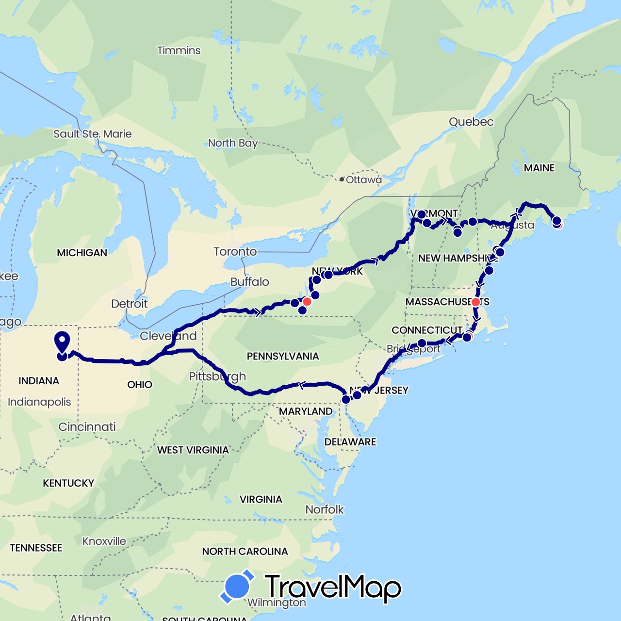 TravelMap itinerary: driving, hiking in United States (North America)