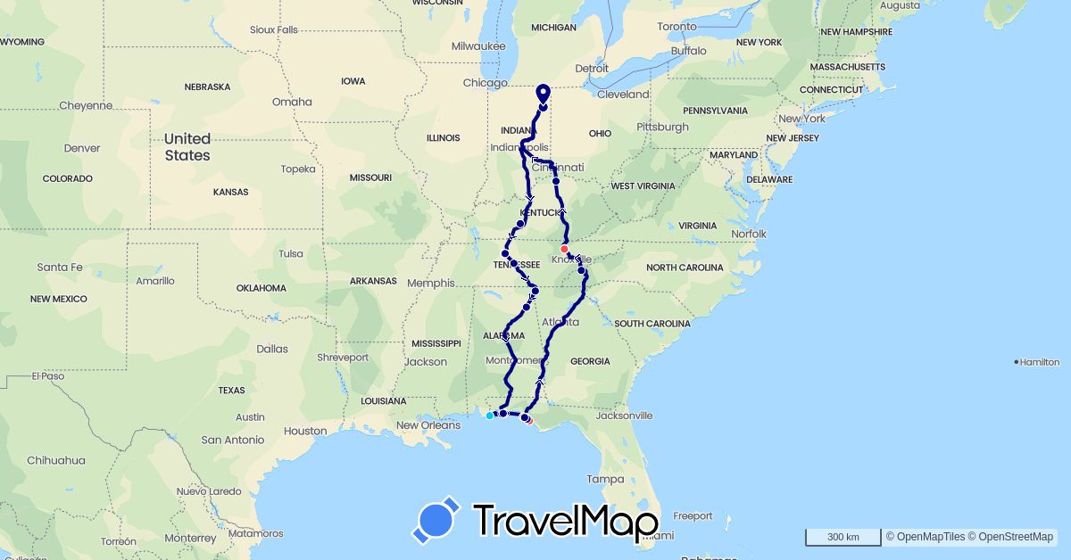 TravelMap itinerary: driving, hiking, diving in United States (North America)