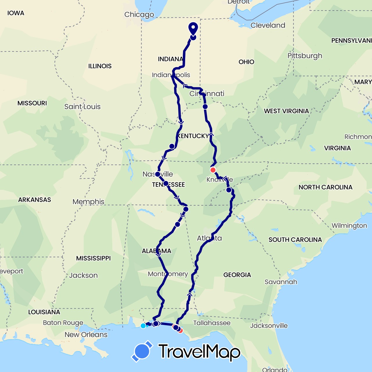 TravelMap itinerary: driving, hiking, diving in United States (North America)