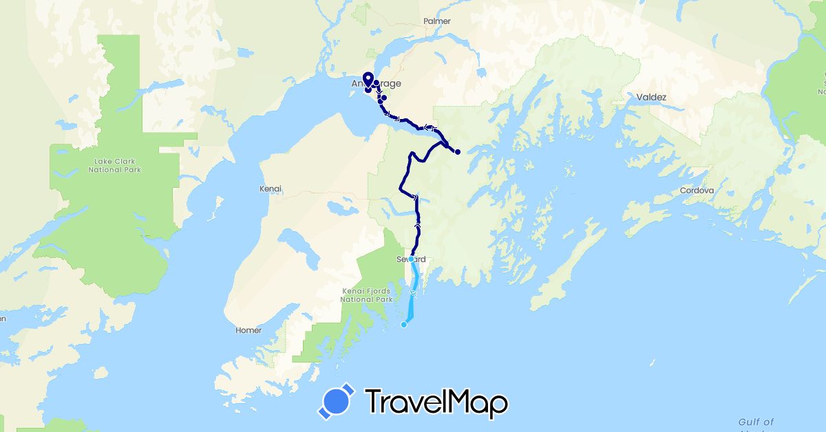 TravelMap itinerary: driving, boat in United States (North America)