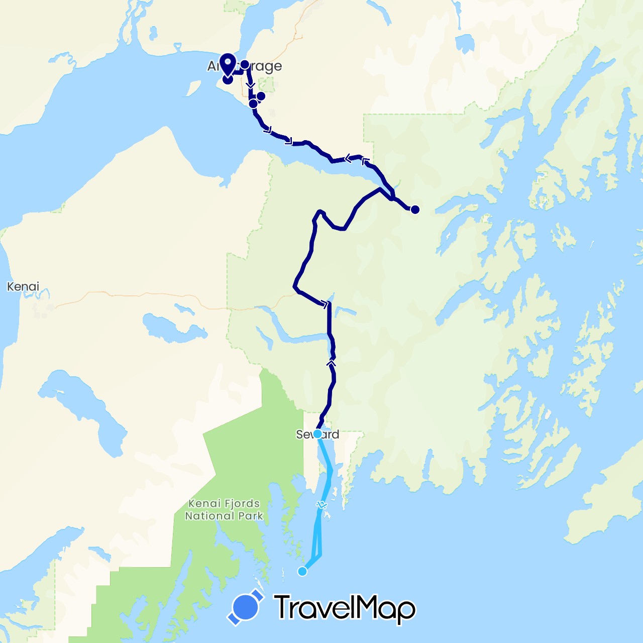 TravelMap itinerary: driving, boat in United States (North America)