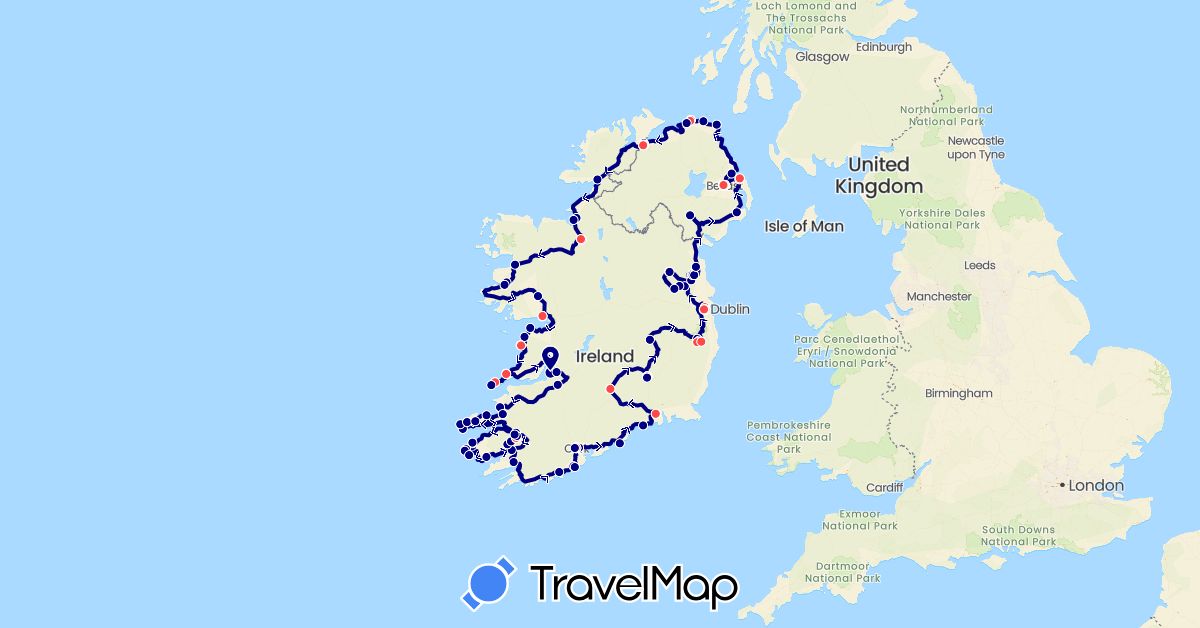TravelMap itinerary: driving, hiking in United Kingdom, Ireland (Europe)
