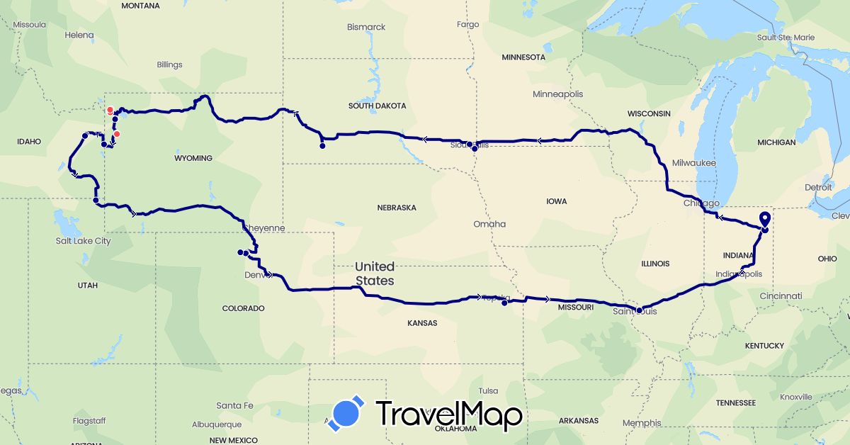 TravelMap itinerary: driving, hiking in United States (North America)