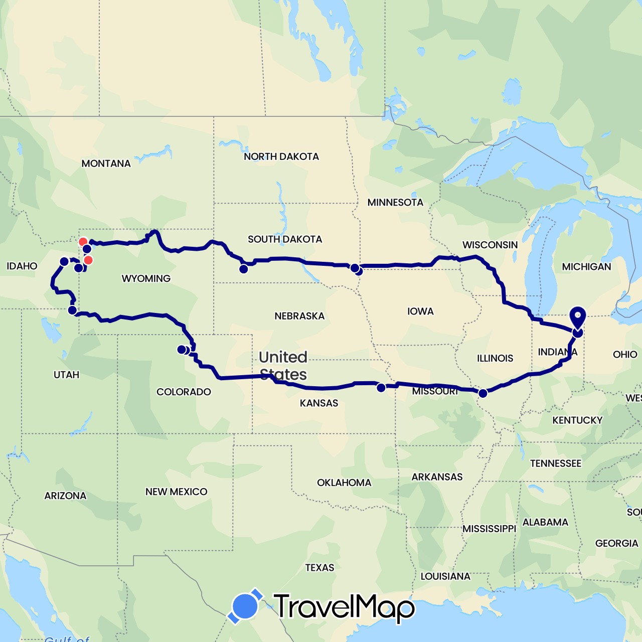 TravelMap itinerary: driving, hiking in United States (North America)
